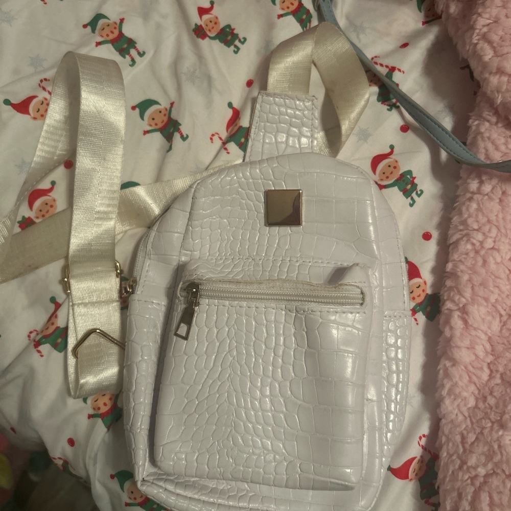 White Croc-Embossed Sling Bag